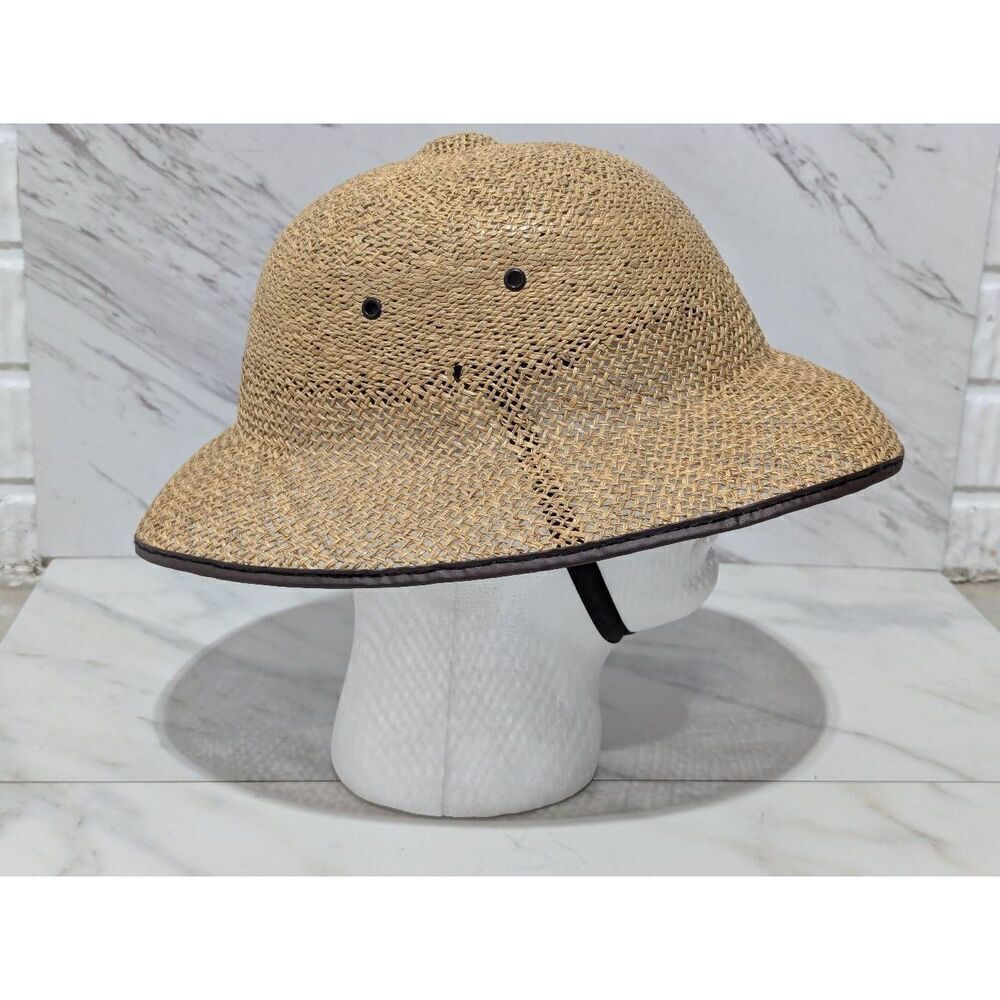 Unbranded Men's Cream Solid Adjustable Interior Band Chin Strap Straw Hat